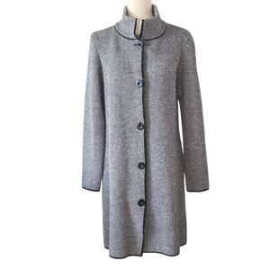 Cocogio Black White Wool Blend Marled Knit Cardigan Coat Size L Made In Italy